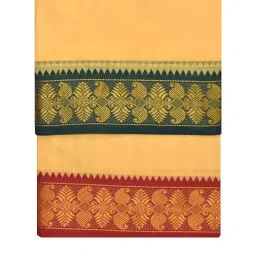 tuni mani Men's Panchakacham Dhoti with Angavasthram Towel, Jari Border, 100% Cotton, Size: 9 X 5 (4.0mtr Dhoti, 2.25mtr Towel) (Unstitched) image 2
