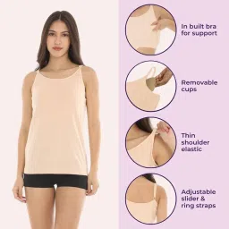 Adira | Camisole with Built in Bra | Camisole with Built-in Bra | Full Coverage | Wire-Free | Removable Cups | Adjustable Straps | Soft Cotton Fabric | Sleek Fitted Design | Pack of 1 image 1