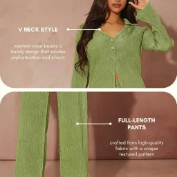 greciilooks Women's Lycra Solid Co Ord Set | Stylish | Textured | Travel | Full Sleeve Trendy Korean Summer Travel Outfit | Lightweight Two Piece Pajama Set for Beach & Holiday Look | Picnic | Vacation Wear image 3