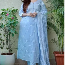 upsara fashion Traditional Embroidered Rayon Kurta Set with Dupatta, Floral Design, Full Length image 1