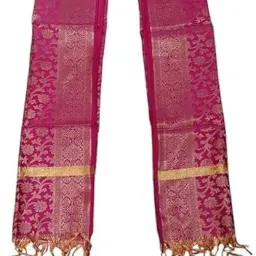 kuvarsa Traditional Banarasi Silk Duppata (Patka) for Men & Women, Gold Floral Design, Tasselled Border (Rani Colour) image 1