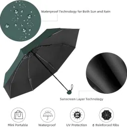ozoy Travel Mini Folding Compact Umbrella with Case, Manual Open 6 Ribs Lightweight Portable, Small Sun UV Protection & Rain Windproof Pocket Umbrella for men,women,kids,girls image 3