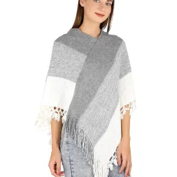 manra Women's and Girls Winter Warm Knitted Wool V- Neck Stripe Fringe Tassel Poncho Wrap Shawl Cape for Cold Weather, Casual & Festive Occasions image 2
