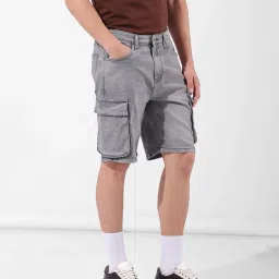 the indian garage co Men Relaxed Fit Printed Mid-Rise Denim Shorts image 1