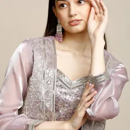 madhuram textiles womens' Lehenga And Choli With Short Jacket Set With Zimmichu Silk Embroidery Work Set(M-2489 Purple) image 5