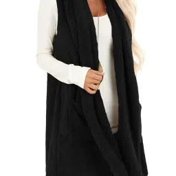 reachme Womens Sleeveless Sherpa Vest with Pockets Lapel Open Front Fleece Cardigan Sweater Fuzzy Jacket Coat image 1