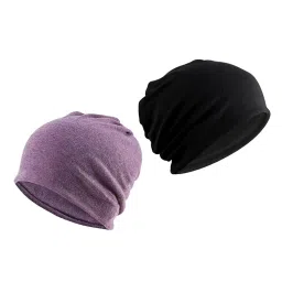myaddiction 2 Pieces Cotton Slouchy Baggy Beanie Chemo Hat Slouchy Cap Purple+Black image 4