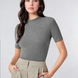 kotty Women's Solid Long Sleeve Slim Fit Namara Grey Top image 5