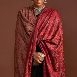 pashtush Womens Bamboo Shawl, Pasiley Weave Design, Maroon image 2