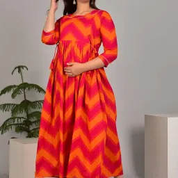 vivan enterprises Women's Pure Cotton Maternity Gown Dress | A-line Feeding Kurti | Red Kurtis for Women & Girls image 2