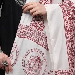 exotic india Ivory Sanatana Dharma Prayer Shawl with Large Printed Om image 5