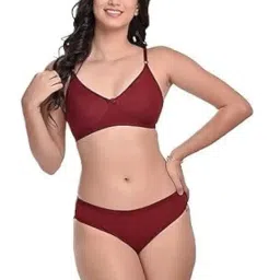 qoxolyz Women's Cotton Lingerie Set with Full Coverage Bra and Hipster Panty, Non-Padded 1 Pair Lingerie Set image 5