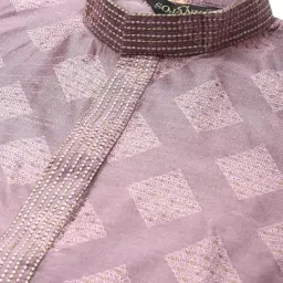 sojanya (Since 1958 Men's Jacquard Silk Dark Green Self Design Kurta & Off White Churidar Pyjama Set image 4