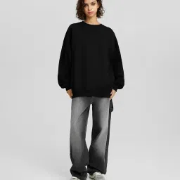 kotty Women Full Sleeve Round Neck Oversize Solid Sweatshirt image 4