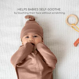 Cocoon Care Bamboo Knitted Cotton Swaddle Out Sleep Pod for Baby | Hands Out Swaddle | Transitional Arms Up Sleeping Sack | Brown | 3-6M image 4