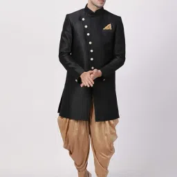 vastramay Men's Beige Silk Blend Sherwani Set image 1