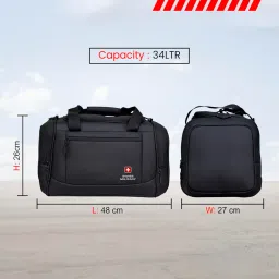 swiss military 34L Multipurpose Duffle Bag Black, Water-Resistant PU-Coated Polyester, Large Storage, Secure Zip Pockets, Adjustable Shoulder Strap, Soft Carry Handles, Lightweight & Strong for Travel image 2