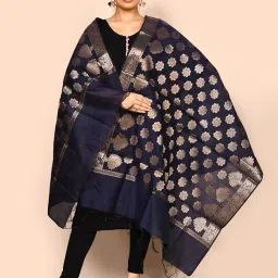 naveera Women's Cotton Silk Chanderi Zari Work Woven Banarasi Dupatta image 1