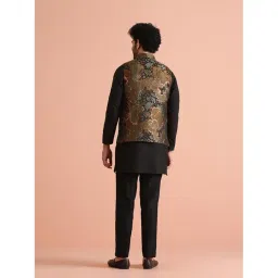 kisah Mens Nehru Jacket|Silk Blend Fabric Semi-Casual Waistcoat Jacquard Pattern Mens Ethnic Wear|Regular Fit Mandarin Collar Sleeveless image 3