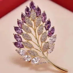 youbella Jewellery for Women Stylish Celebrity Inspired Leaf Shaped Brooch for Women/Men/Girls/Boys (Purple) (YB_Brooch_154) image 3