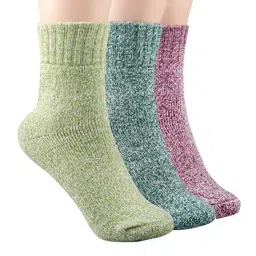 alexvyan 3 Pair Solid Plain Soft & Woolen Cozy Knitted Winter Thick Warm Stretchy Elastic Socks (Without Thumb) for Women Girls image 4