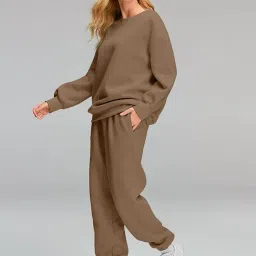 q - rious Women Oversize Sweatshirt & Joggers Track Suit Co-ord Set, Black,Brown,Grey,(S-XL) image 2