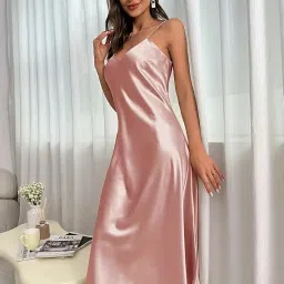cami fashion Satin Babydoll Dress, Sleeveless A-Line Style, Pink, Adjustable Straps image 1