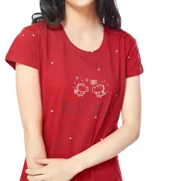 zeyo Women's Cotton Night Dress Dot Printed Knee Length Night Gown 5323 image 1