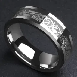 yellow chimes Rings for Men Dragon Celtic Inlay Polish Finish Silver Base Titanium Steel Ring for Men and Boys. image 2