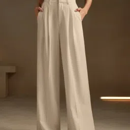 kotty Women's Solid|Button|Wide Leg Style|High Rise|Office wear Pant image 5