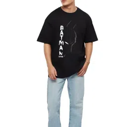 leotude Half Sleeve Oversized Tshirt for Men, Round Neck Cottonblend Drop Shoulder Printed T-Shirt (Black Color) image 3