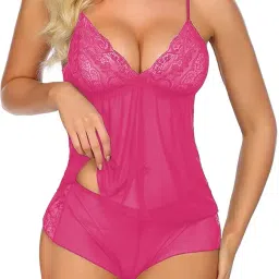 xs and os Women's Lace Net Floral Above The Knee Babydoll image 4