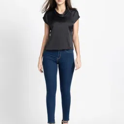 shaye Black Casual Sleeveless Cowl Neck Solid Satin Top for Women image 4