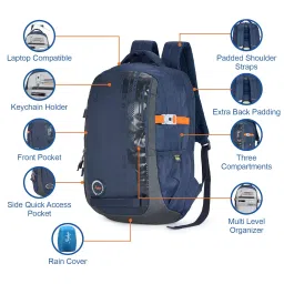 skybags Polyester Solid Chaser 01 Laptop Backpack (H) Blue image 4