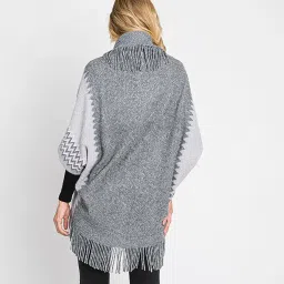 bold n elegant Winter Warm Wool Women Cardigan Shrug Style Wrap Front Open Poncho with Tassel Fringes and Sleeves for Women image 3