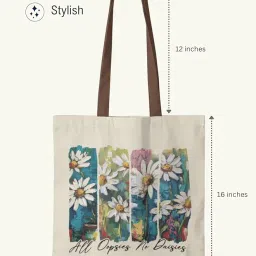kaigan Cotton Canvas Tote Bag With Zipper And Daisy Design for Women Versatile Shopping Office & Travel image 3