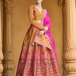purvaja Women's Kanjiwaram Semi-Stitched Lehenga choli image 1