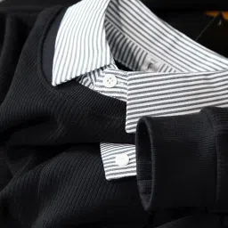 zozera Ribbed-Elegance-Striped-Collar-Sweatshirt Black| S, M, L, XL, 2XL image 1