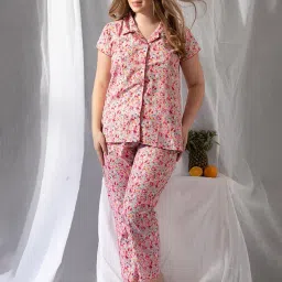 clovia Night Suits for Women, Night Dresses for Women, Pyjama Set for Women, Cotton Night Suit for Women, Night Wear for Women, Lounge Wear Set for Women - Printed Shirt & Pyjama image 1