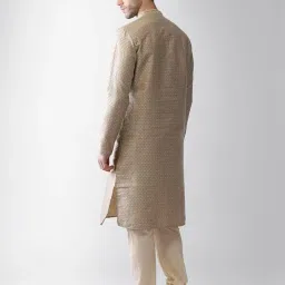 kisah Men Beige Embroidered Regular Kurta with Churidar, Full Sleaves, Knee Length, Mandarin Collar Ethnic wear image 4