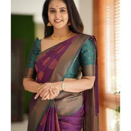 sgf11 Women's Kanjivaram Soft Lichi Silk Saree With Blouse Piece image 4