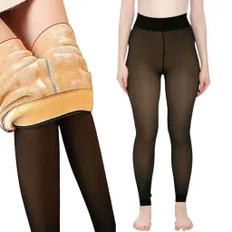 lebami Women's Dual Tone Pantyhose Stockings | Thermal Fleece Tights image 1