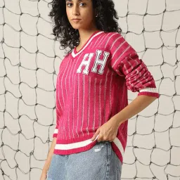 hubberholme Women Acrylic Knitted Oversized Fit V Neck Full Sleeves Sweaters 24 image 3