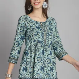 rajnandini Women's Pure Cotton Floral Printed Short Relaxed Fit Top (Jopljpr739-P) image 4