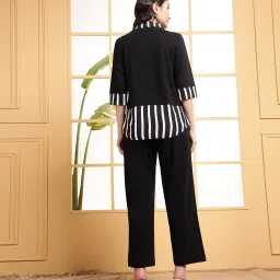 deebaco Solid with Striped Cotton Lycra Knit Top & Pants Co-ord Set for Women's|3/4 Sleeve Collar Neck Regular Fit Stylish Summer Western Casual Wear Ladies Cord Set image 5