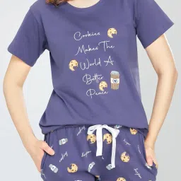 zeyo Night Suit for Women's Cookies & Cup Printed Cotton Night Dress of Top and Pajama Set 5772 image 1