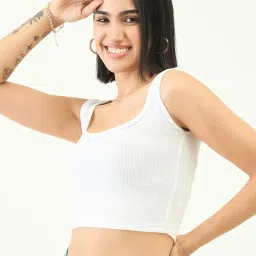 bearbrother Women's Ribbed Square Neck Sleeveless Crop Tank Top image 2