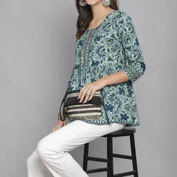 rajnandini Women's Pure Cotton Floral Printed Short Relaxed Fit Top (Jopljpr739-P) image 3
