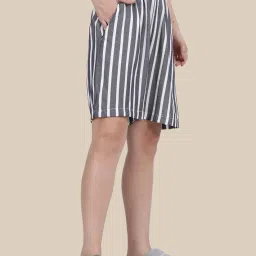 kryptic Women Cotton Striped Navy mid-Rise Relaxed fit Lounge Shorts with Side Pocket(Navy_1;XL) image 2