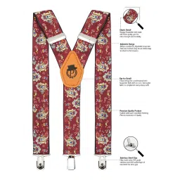 peluche Men's Floral Cut Red Colour Suspender (3.5cm Strap Width Elastic) image 2
